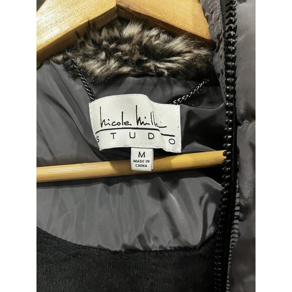 Nicole Miller Women’s Long Puffer Coat Gray Hooded Parka Faux Fur Trim Jacket M - Picture 6 of 9